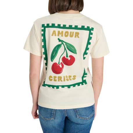 T-shirt en coton écru imprimé ""Amour Cerises"" doté d'une coupe droite - Image 3