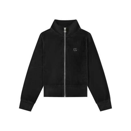 Sweat zippé en coton mélangé effet velours ras noir avec une coupe droite