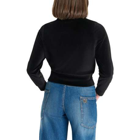 Sweat zippé en coton mélangé effet velours ras noir avec une coupe droite - Image 2