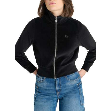 Sweat zippé en coton mélangé effet velours ras noir avec une coupe droite - Image 3