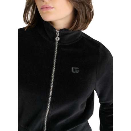 Sweat zippé en coton mélangé effet velours ras noir avec une coupe droite - Image 4