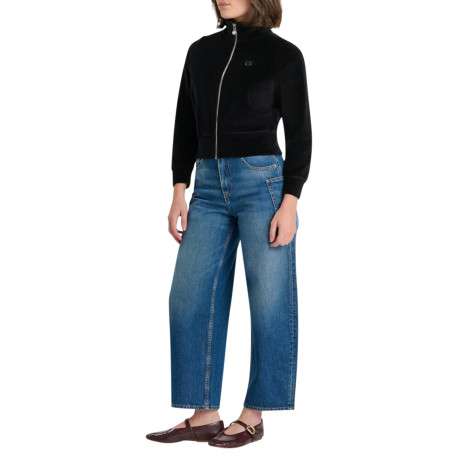 Sweat zippé en coton mélangé effet velours ras noir avec une coupe droite - Image 5