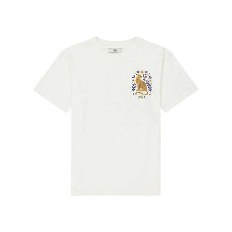 T-shirt en coton écru imprimé à coupe droite pourvu d'un col rond