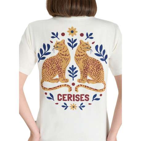 T-shirt en coton écru imprimé à coupe droite pourvu d'un col rond - Image 3