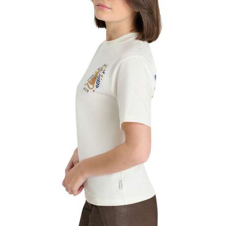 T-shirt en coton écru imprimé à coupe droite pourvu d'un col rond - Image 4