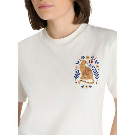 T-shirt en coton écru imprimé à coupe droite pourvu d'un col rond - Image 5