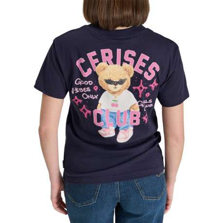 T-shirt en coton marine imprimé à coupe droite pourvu d'un col rond - Image 3