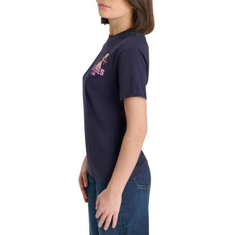 T-shirt en coton marine imprimé à coupe droite pourvu d'un col rond - Image 4