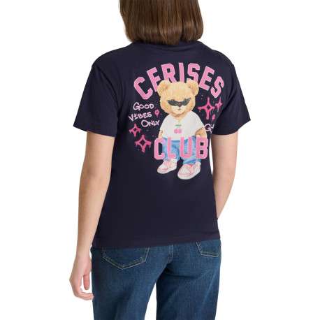 T-shirt en coton marine imprimé à coupe droite pourvu d'un col rond - Image 5