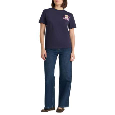 T-shirt en coton marine imprimé à coupe droite pourvu d'un col rond - Image 6