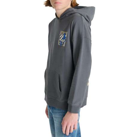 Sweat en coton anthracite imprimé à coupe droite pourvu d'un col à capuche - Image 4