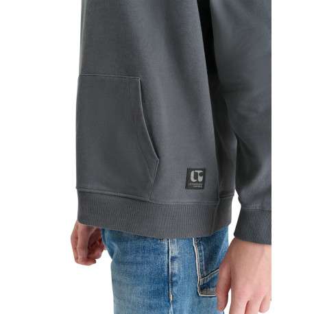 Sweat en coton anthracite imprimé à coupe droite pourvu d'un col à capuche - Image 5