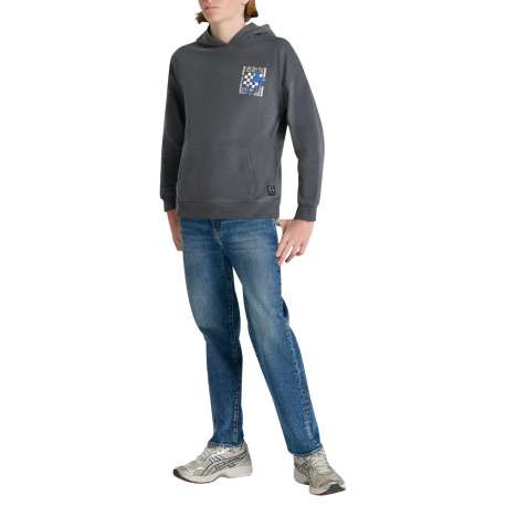 Sweat en coton anthracite imprimé à coupe droite pourvu d'un col à capuche - Image 6