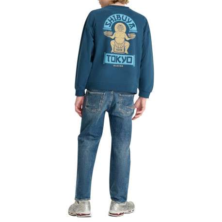 Sweat-shirt à col rond en coton bleu marine à imprimé Tokyo au dos - Image 2