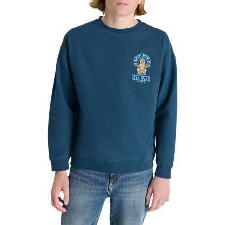Sweat-shirt à col rond en coton bleu marine à imprimé Tokyo au dos - Image 3