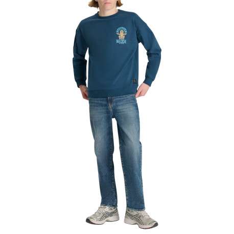 Sweat-shirt à col rond en coton bleu marine à imprimé Tokyo au dos - Image 4