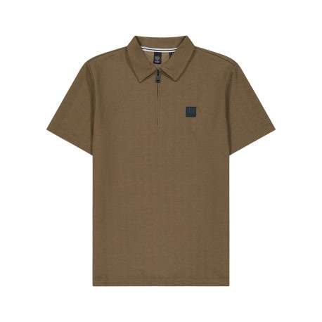 Polo à manches courtes doté d'un zip de fermeture et d'une maille piquée beige