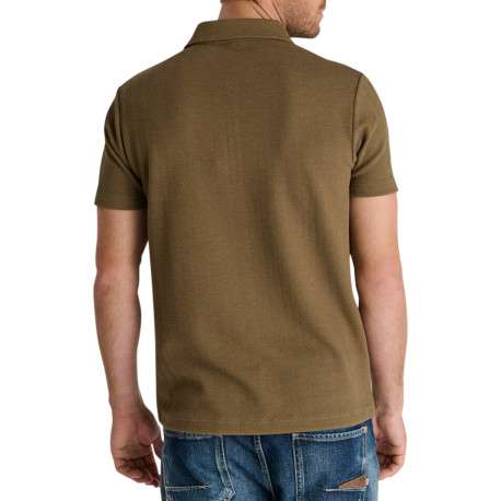 Polo à manches courtes doté d'un zip de fermeture et d'une maille piquée beige - Image 2