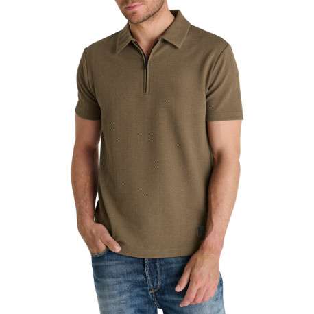 Polo à manches courtes doté d'un zip de fermeture et d'une maille piquée beige - Image 3