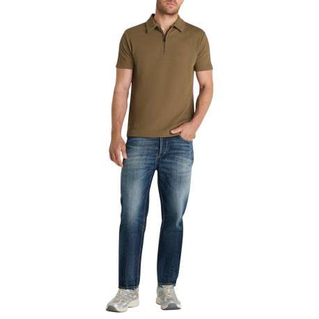 Polo à manches courtes doté d'un zip de fermeture et d'une maille piquée beige - Image 4