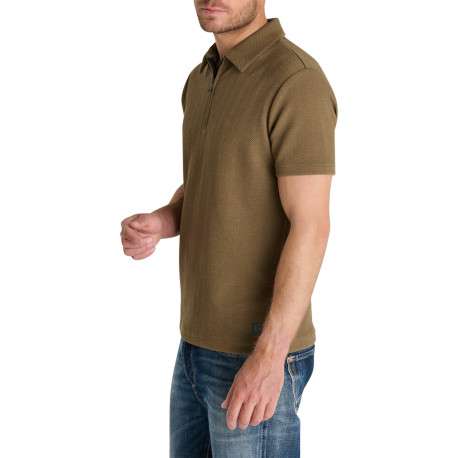 Polo à manches courtes doté d'un zip de fermeture et d'une maille piquée beige - Image 5