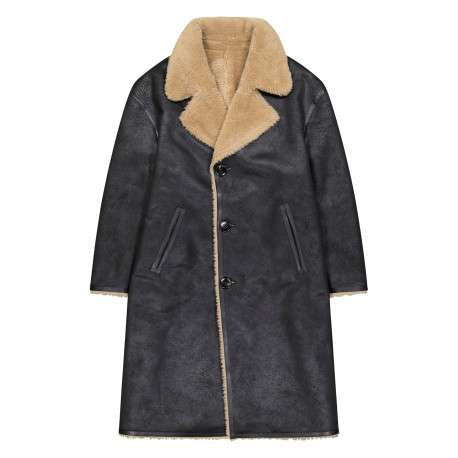 Manteau long réversible noir à coupe droite pourvu de manches longues