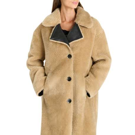 Manteau long réversible noir à coupe droite pourvu de manches longues - Image 3