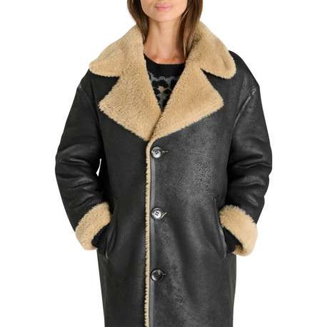 Manteau long réversible noir à coupe droite pourvu de manches longues - Image 4