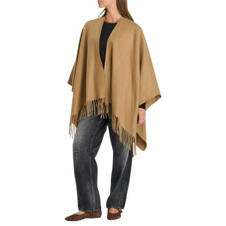 Poncho ouvert camel à manches chauve-souris pourvu de franges - Image 2