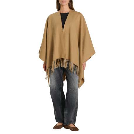 Poncho ouvert camel à manches chauve-souris pourvu de franges - Image 3