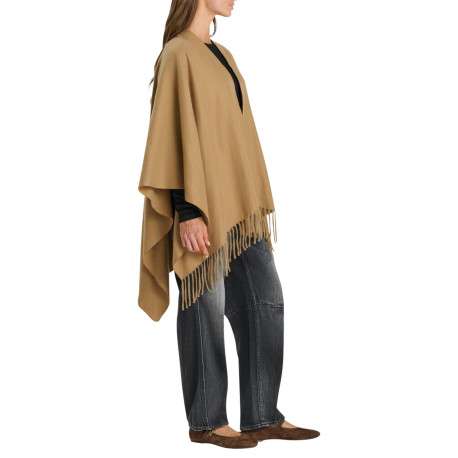 Poncho ouvert camel à manches chauve-souris pourvu de franges - Image 5