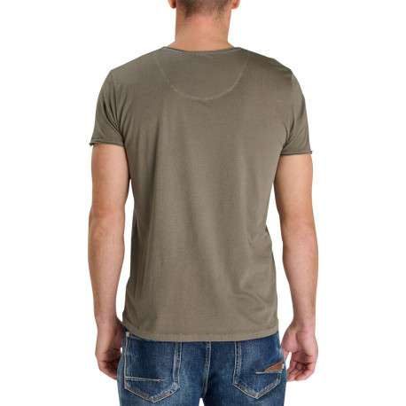 T-shirt en coton taupe avec une coupe droite pourvu d'un col V - Image 2