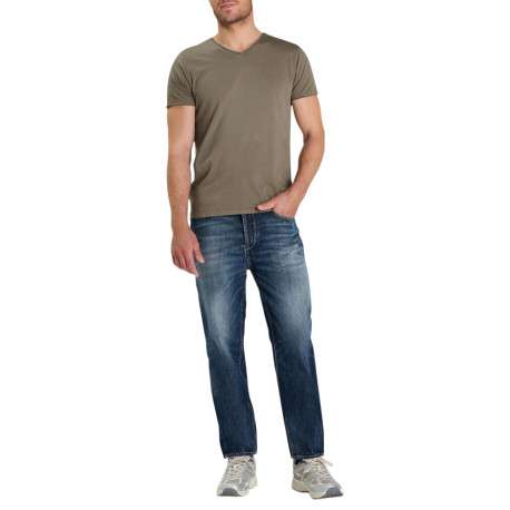 T-shirt en coton taupe avec une coupe droite pourvu d'un col V - Image 3