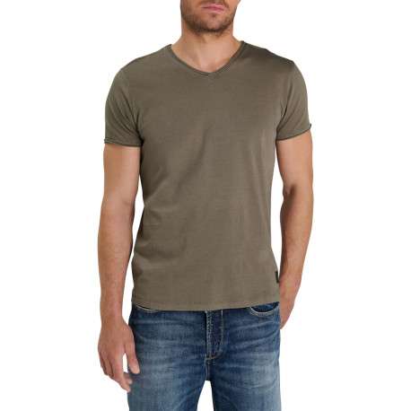 T-shirt en coton taupe avec une coupe droite pourvu d'un col V - Image 4