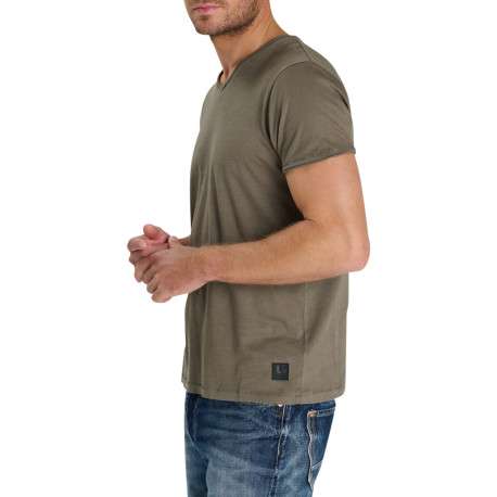 T-shirt en coton taupe avec une coupe droite pourvu d'un col V - Image 5