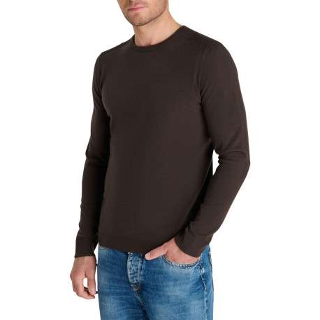 Pull marron à coupe droite pourvu d'un col rond et de manches longues - Image 2