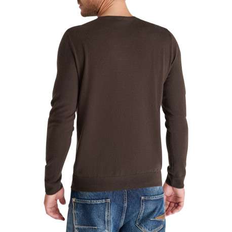 Pull marron à coupe droite pourvu d'un col rond et de manches longues - Image 3