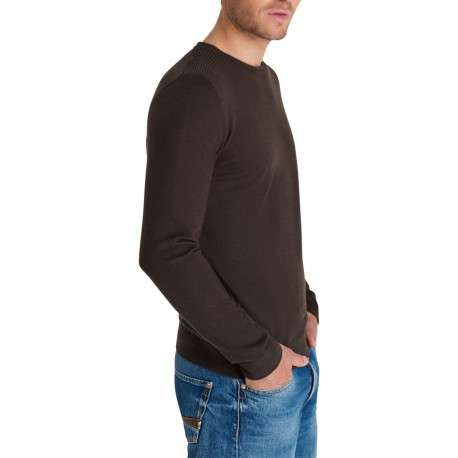 Pull marron à coupe droite pourvu d'un col rond et de manches longues - Image 4