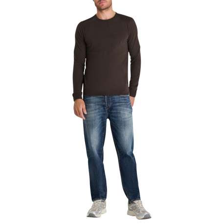 Pull marron à coupe droite pourvu d'un col rond et de manches longues - Image 5