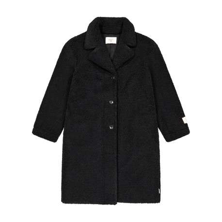 Manteau noir à coupe droite pourvu d'un col à revers tailleur