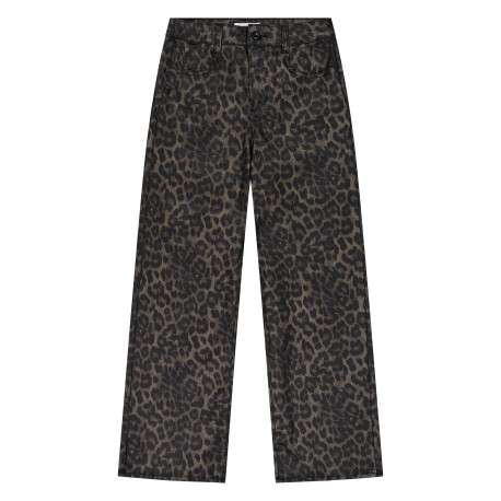 Pantalon léopard à coupe droite pourvu d'une fermeture par zip et bouton