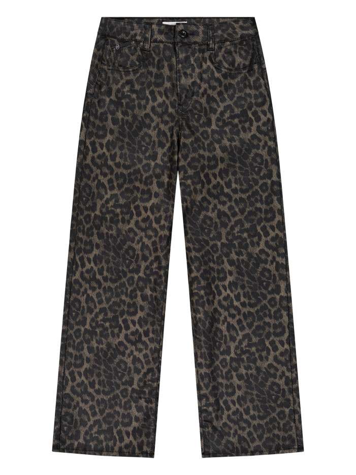 Pantalon léopard à coupe droite pourvu d'une fermeture par zip et bouton