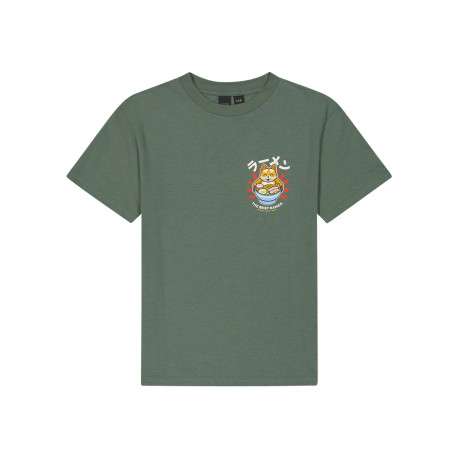 T-shirt en coton vert imprimé à coupe droite pourvu d'un col rond