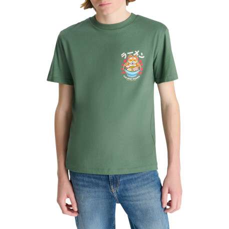 T-shirt en coton vert imprimé à coupe droite pourvu d'un col rond - Image 2