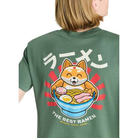 T-shirt en coton vert imprimé à coupe droite pourvu d'un col rond - Image 3
