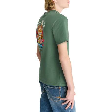 T-shirt en coton vert imprimé à coupe droite pourvu d'un col rond - Image 4