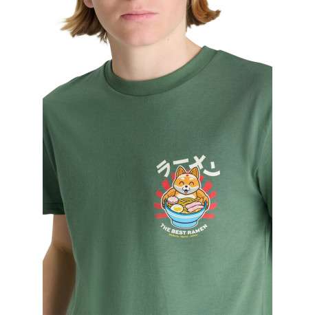T-shirt en coton vert imprimé à coupe droite pourvu d'un col rond - Image 5
