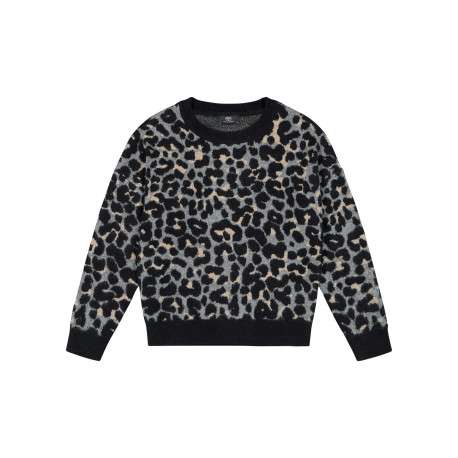 Pull léopard à coupe droite pourvu d'un col rond et de manches longues