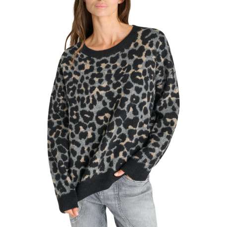Pull léopard à coupe droite pourvu d'un col rond et de manches longues - Image 2