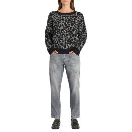 Pull léopard à coupe droite pourvu d'un col rond et de manches longues - Image 6
